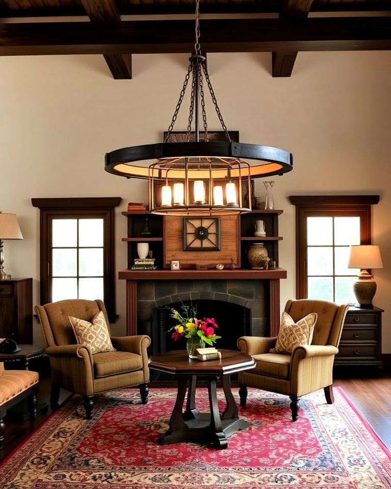 wagon wheel decor western interior - 25 Western Interior Design Ideas