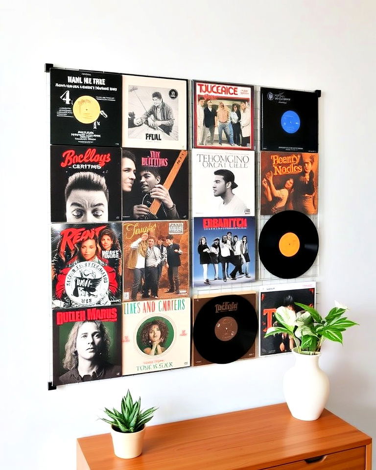 wall grids for display - 25 Vinyl Record Storage Ideas
