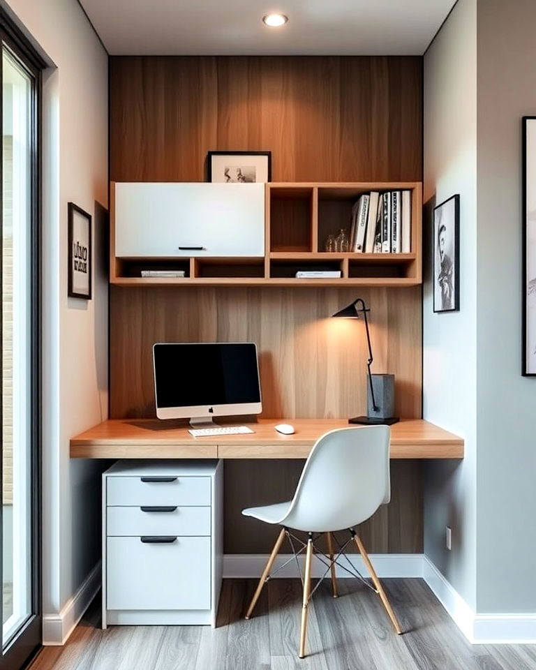 wall mounted desk contemporary home office - 25 Contemporary Home Office Ideas
