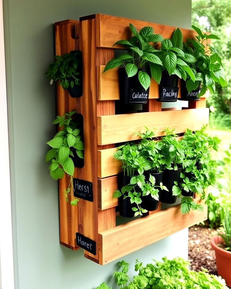 wall mounted kitchen garden made from a pallet - 20 Vertical Pallet Garden Ideas
