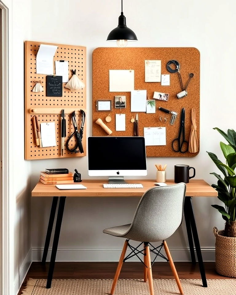 wall mounted organization boards - 30 Japandi Style Home Office Ideas