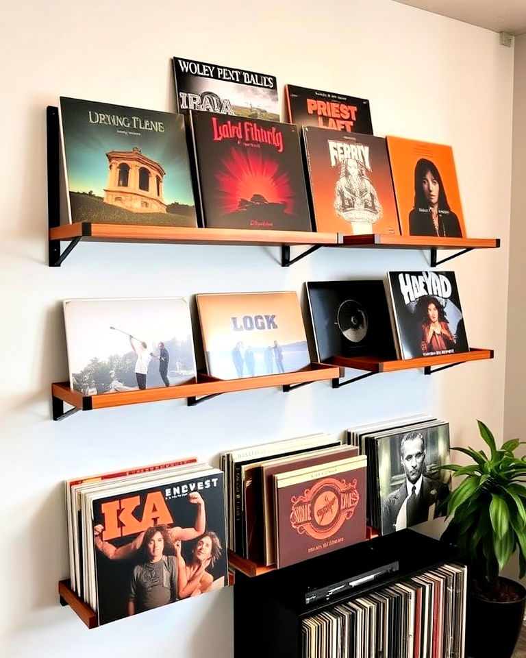 wall mounted shelves for vinyl record - 25 Vinyl Record Storage Ideas