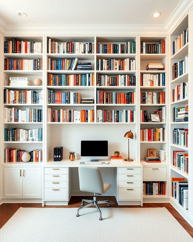 wall to wall shelving home office library - 25 Home Office Library Ideas