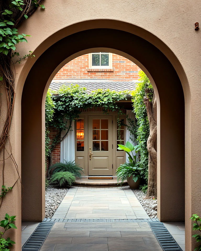 walled courtyard with arched entry - 15 Enclosed Front Courtyard Ideas