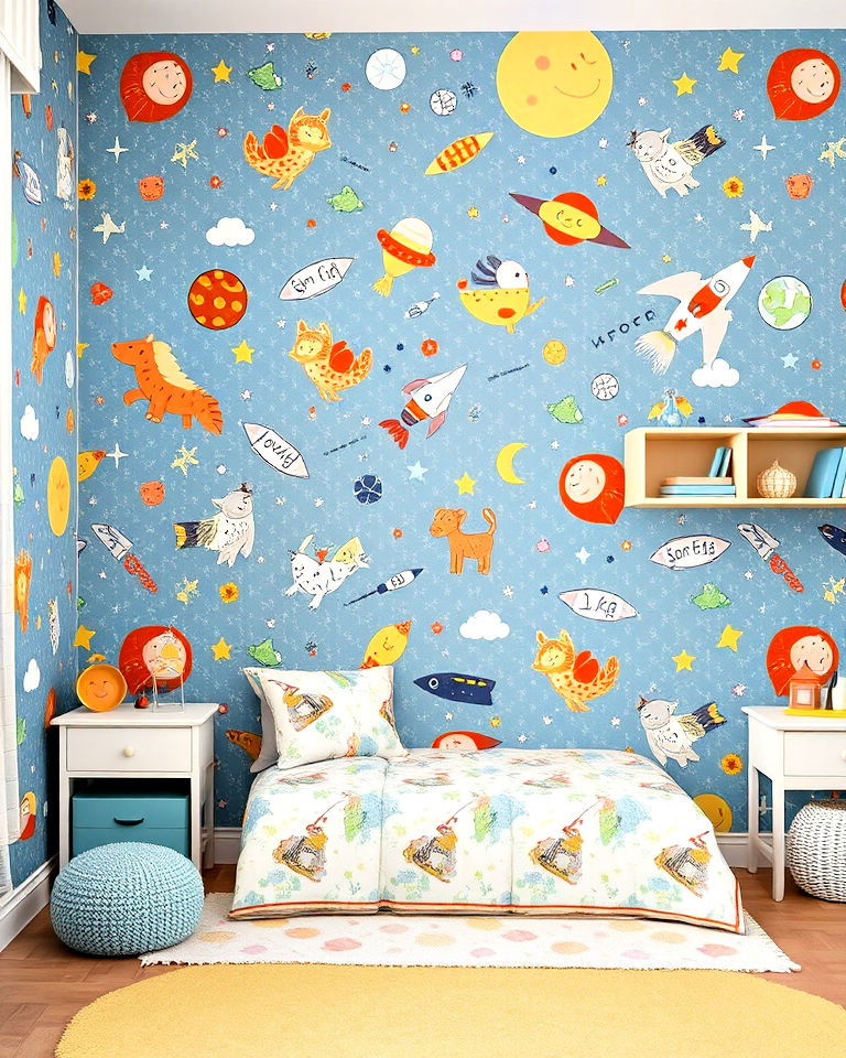 wallpaper with whimsical patterns - 25 Kids Room Accent Wall