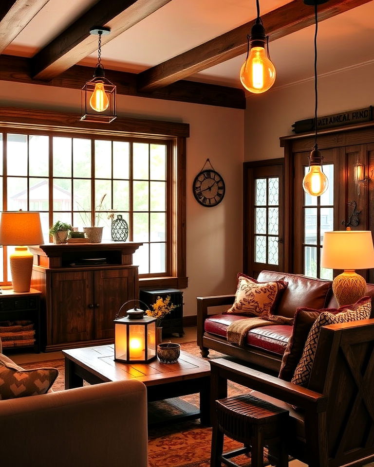 warm lighting elements western interior - 25 Western Interior Design Ideas