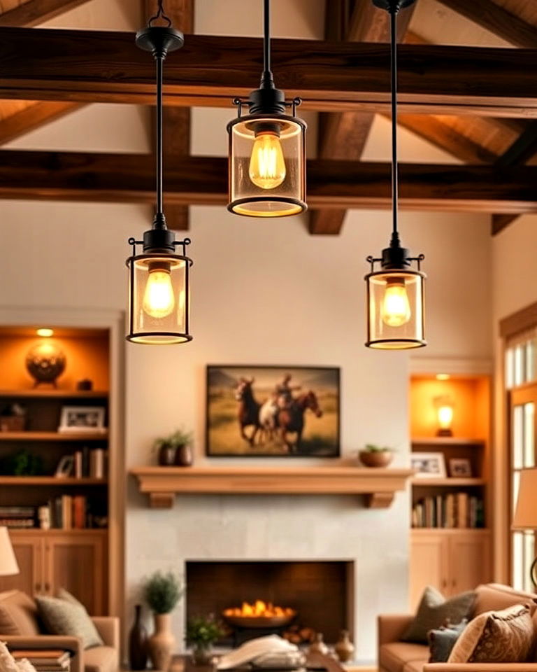 warm lighting from pendant fixtures - 25 Craftsman Living Room Ideas