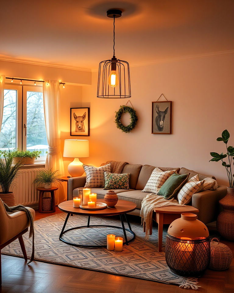 warm lighting solutions hygge living room - 15 Hygge Living Room Ideas