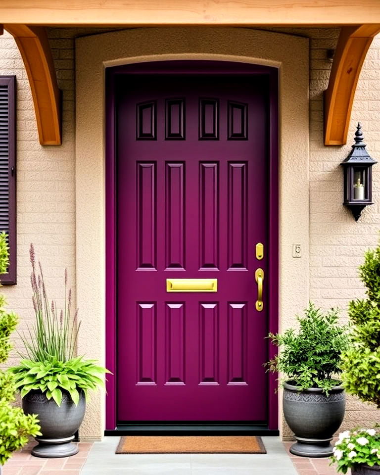 warm mulberry front door for cozy sophistication - 25 Purple Front Door Ideas