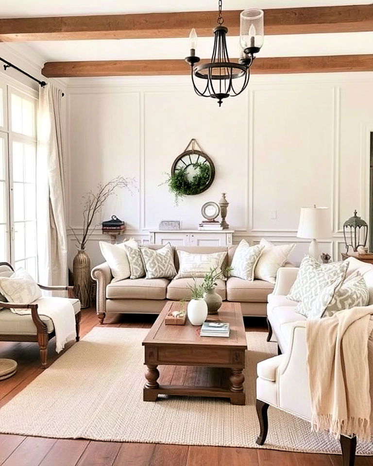 warm neutral tones for a cozy ambience living room - 30 French Country Living Room Ideas
