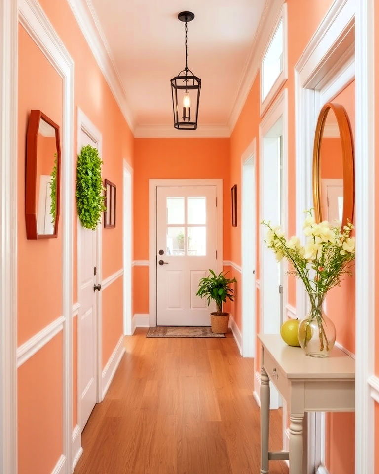 warm peach hallway for a playful touch - 25 Hallway Paint Colors