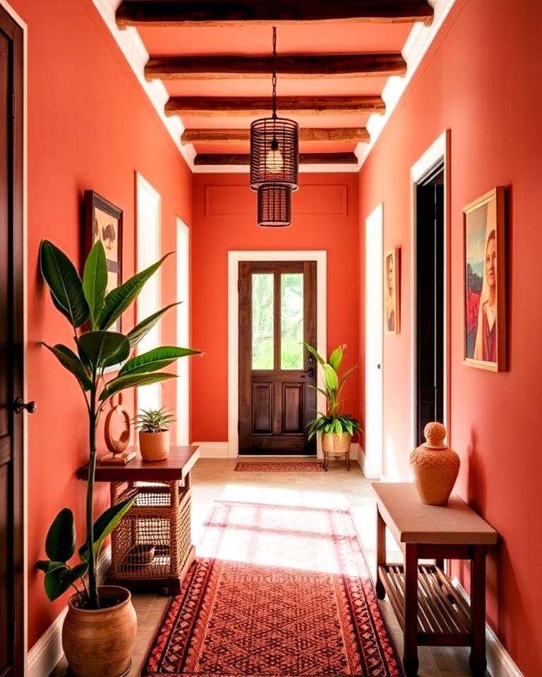 warm terracotta hallway for rustic charm - 25 Hallway Paint Colors