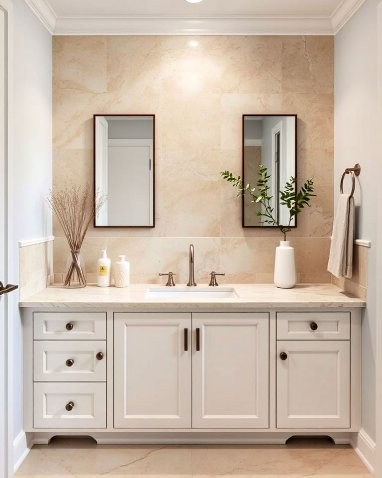 warmth with travertine tile backsplashes - 25 Travertine Bathroom Ideas