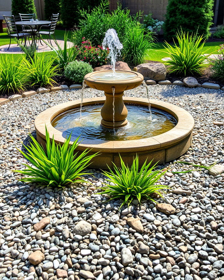 water feature accents with pea gravel - 20 Pea Gravel Landscaping Ideas