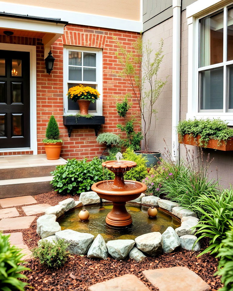 water feature for tranquility - 20 Small Front Yard Townhouse Landscaping Ideas