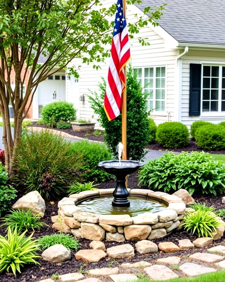 water feature nearby landscaping - 20 Residential Flag Pole Landscaping Ideas
