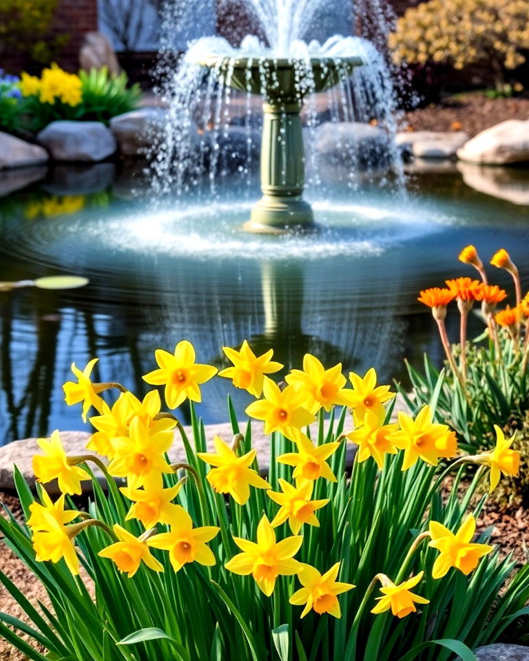 water feature surround daffodils - 15 Daffodil Garden Ideas