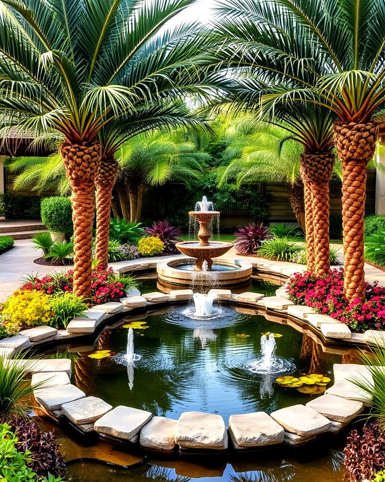 water feature with sago palms - 15 Landscaping With Sago Palms