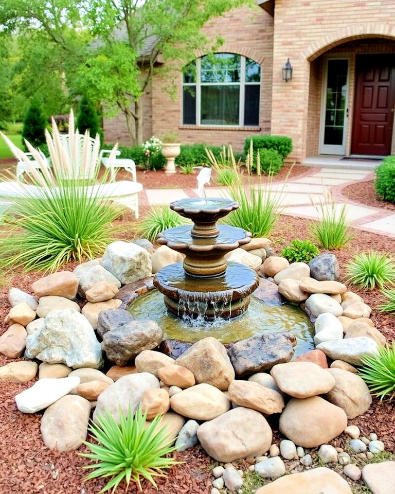 water features for serenity - 25 Texas Front Yard Landscaping Ideas