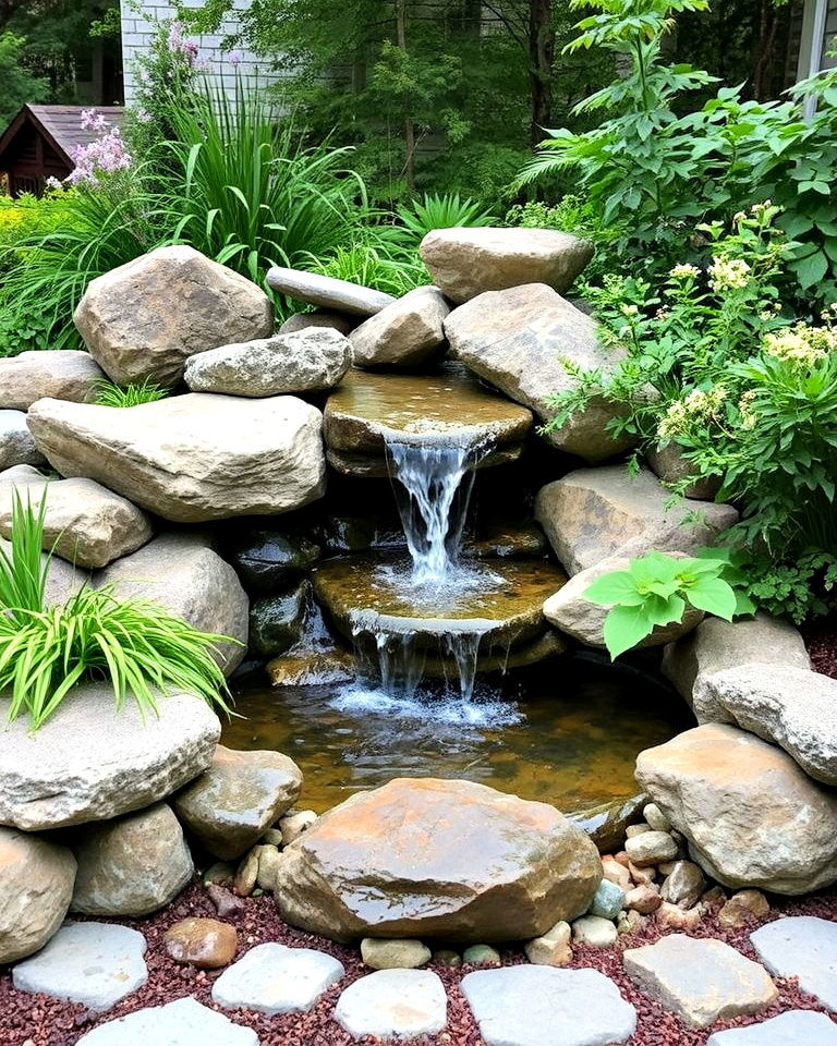 water features with natural stone - 20 Aesthetic Garden Ideas