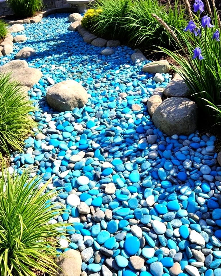 water like glass pebbles in dry creek bed - 25 Front Yard Dry Creek Bed Landscaping Ideas