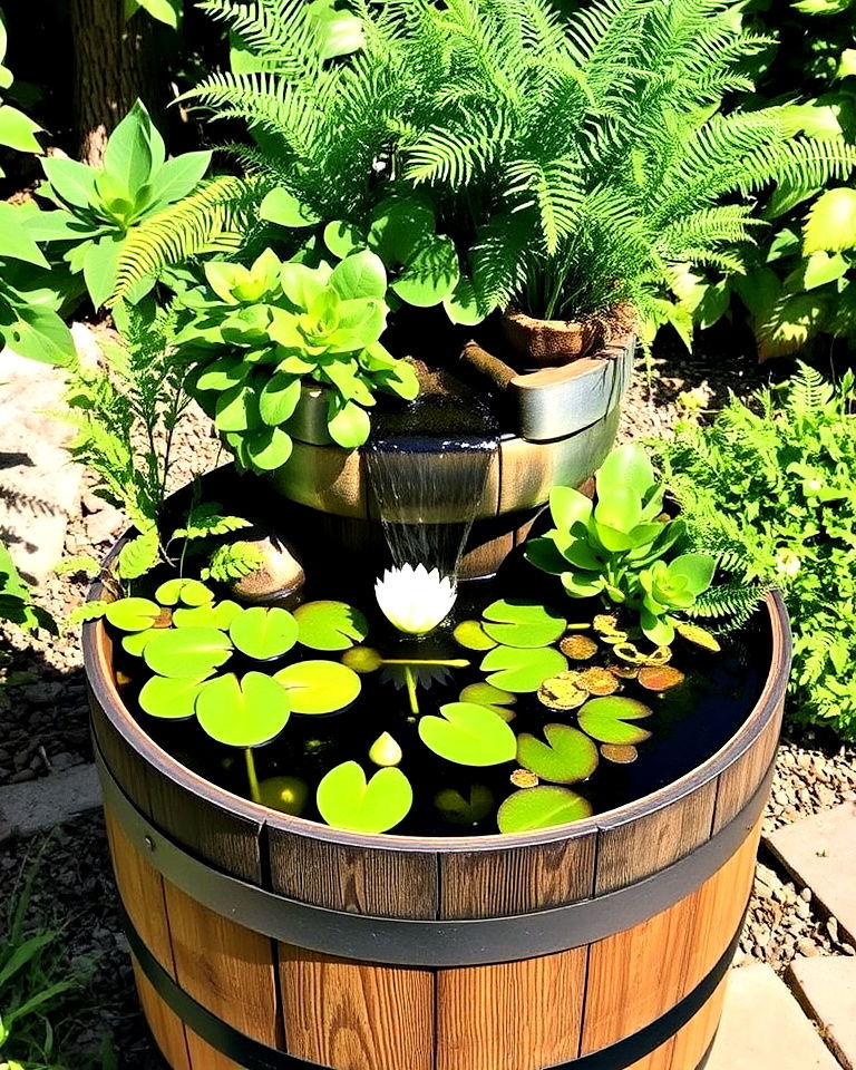 water with the beauty of plants by repurposing a wine barrel - 15 Wine Barrel Planter Ideas