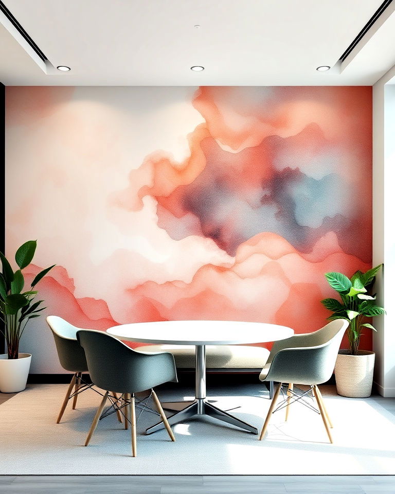 watercolor effect office wall murals - 30 Office Wall Murals