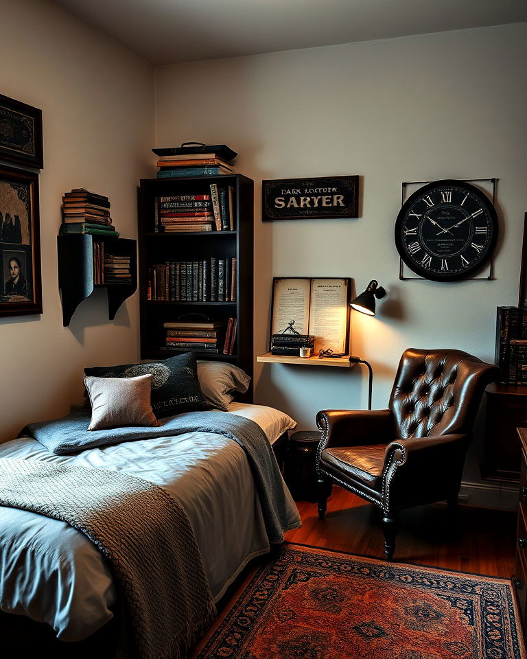 weathered leather accents dorm room - 15 Dark Academia Dorm Room Ideas