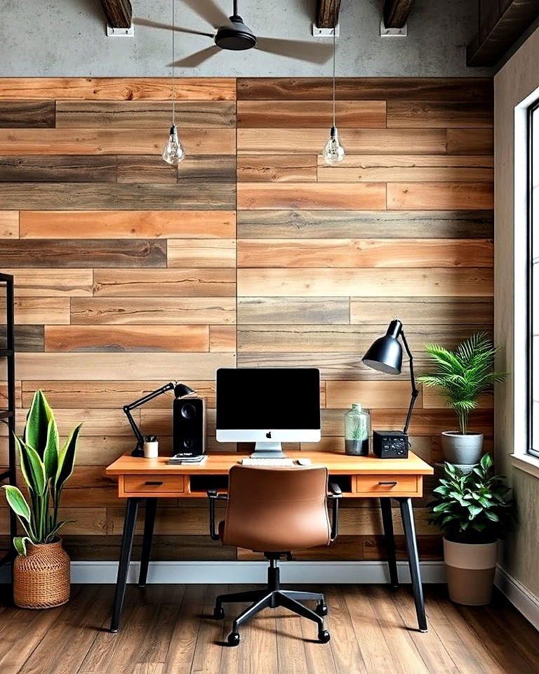 weathered wood wall panels for office - 30 Industrial Home Office Ideas