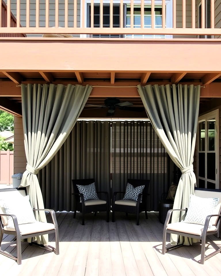 weatherproof outdoor curtains around the under deck - 20 Under Deck Landscaping Ideas