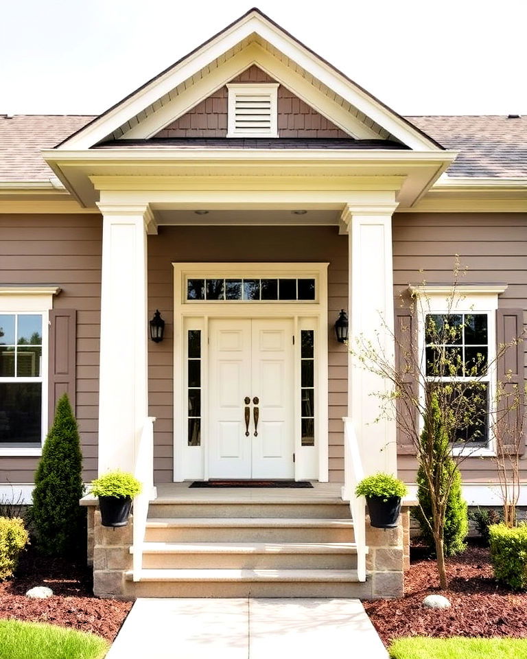 welcoming taupe exterior with cream accents - 20 Exterior Taupe House Color Combinations