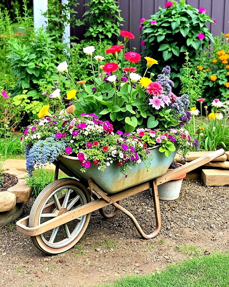 wheelbarrow flower displays - 15 Farmhouse Garden Ideas