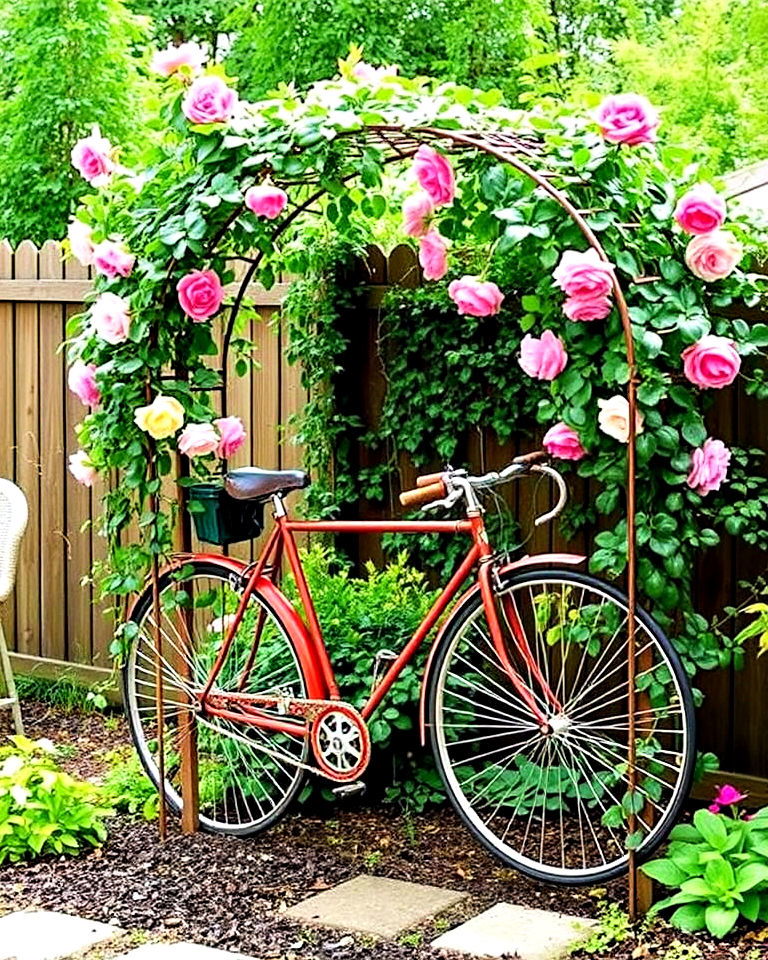 whimsical bicycle arbor garden - 15 Old Bicycle Garden Ideas