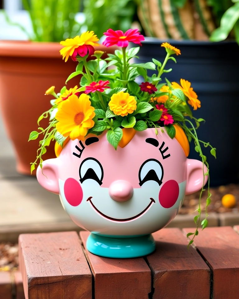 whimsical cartoon head planters - 15 Head Planter Ideas