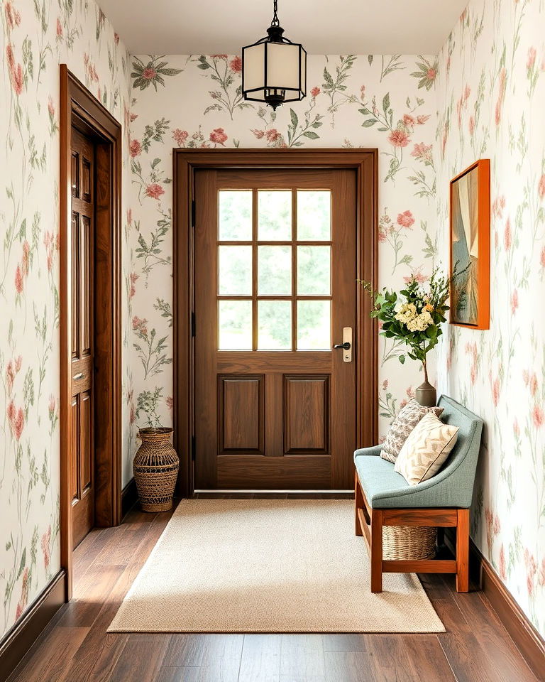 whimsical charm botanical illustration wallpaper - 30 Entryway Wallpaper Ideas