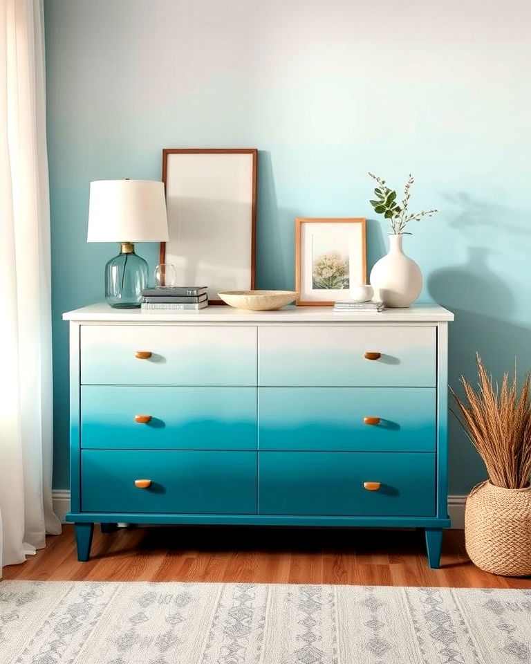 whimsical ombre painting dresser - 35 Painted Dresser Ideas