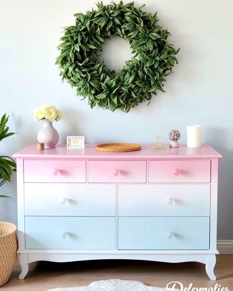 whimsical pastel gradient on your dresser - 35 Painted Dresser Ideas