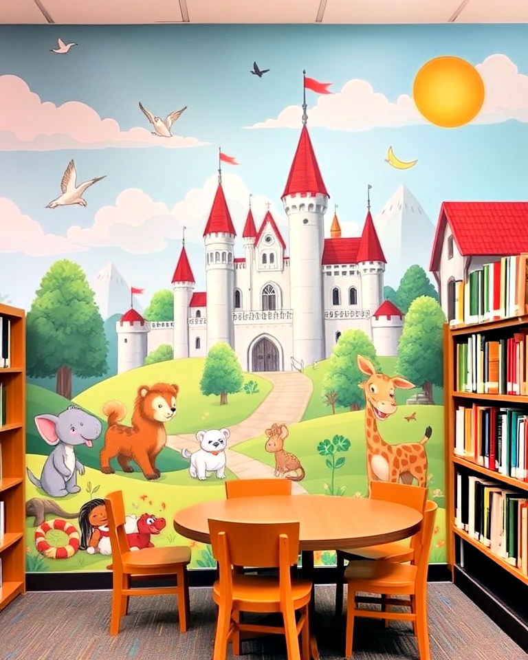 whimsical storybook scenes library mural - 15 Library Murals