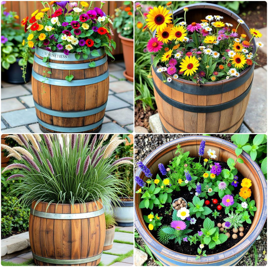 whiskey barrel planter ideas