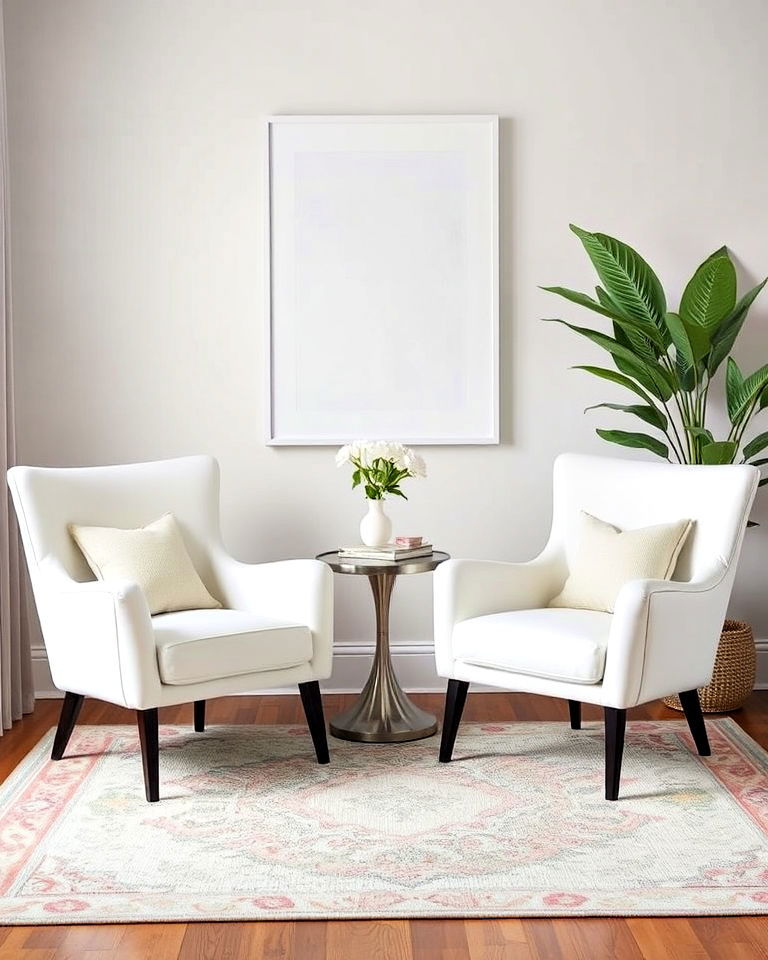 white accent chairs for living spaces - 20 White Interior Design Ideas