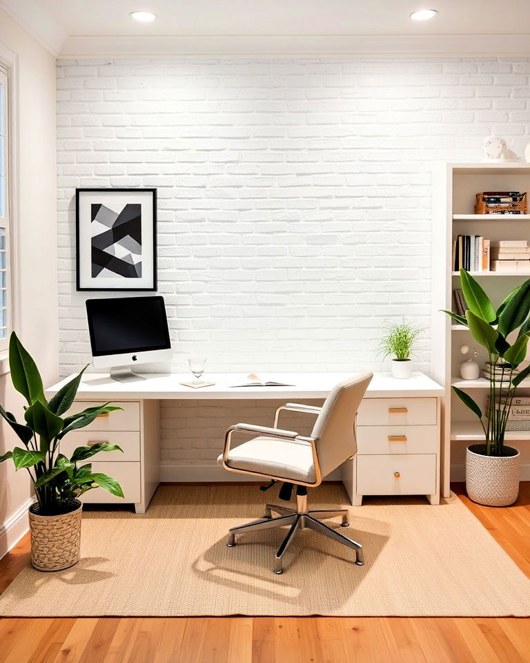white accent wall for office - 20 White Home Office Ideas