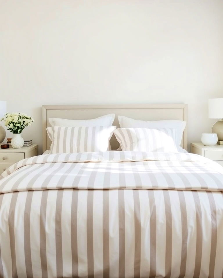 white and cream striped bedding - 15 White and Cream Bedroom Ideas-captions