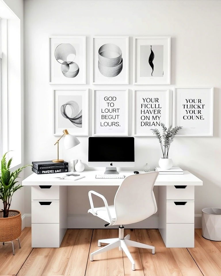 white art frames for office - 20 White Home Office Ideas