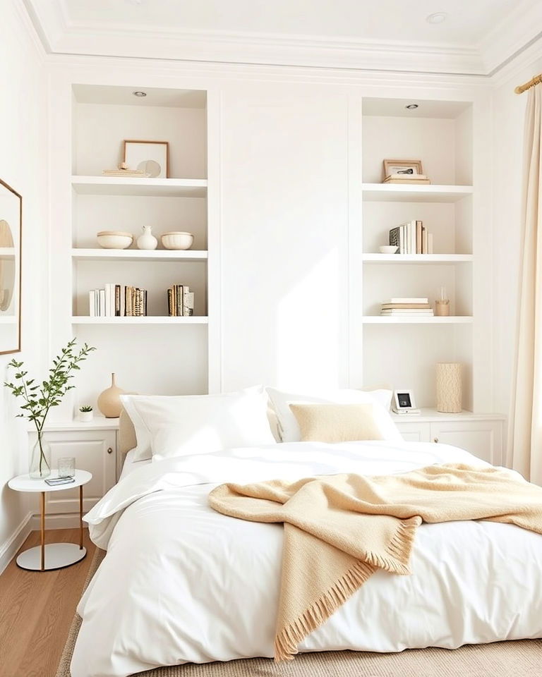 white built in shelving bedroom - 15 White and Cream Bedroom Ideas-captions