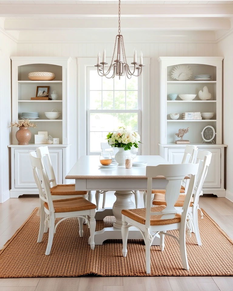 white dining room with coastal accents - 30 White Dining Room Ideas