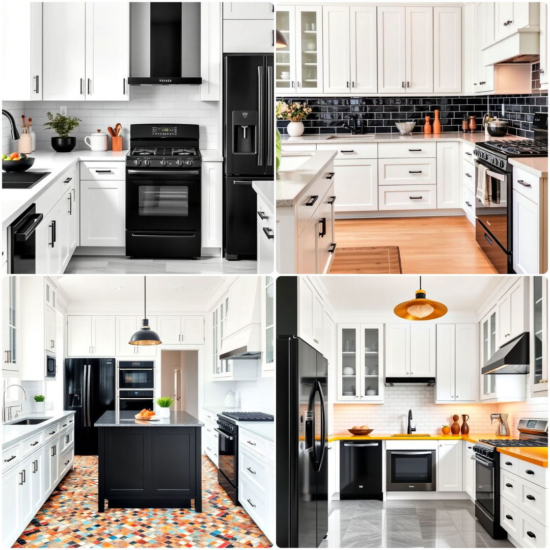 white kitchen with black appliances ideas