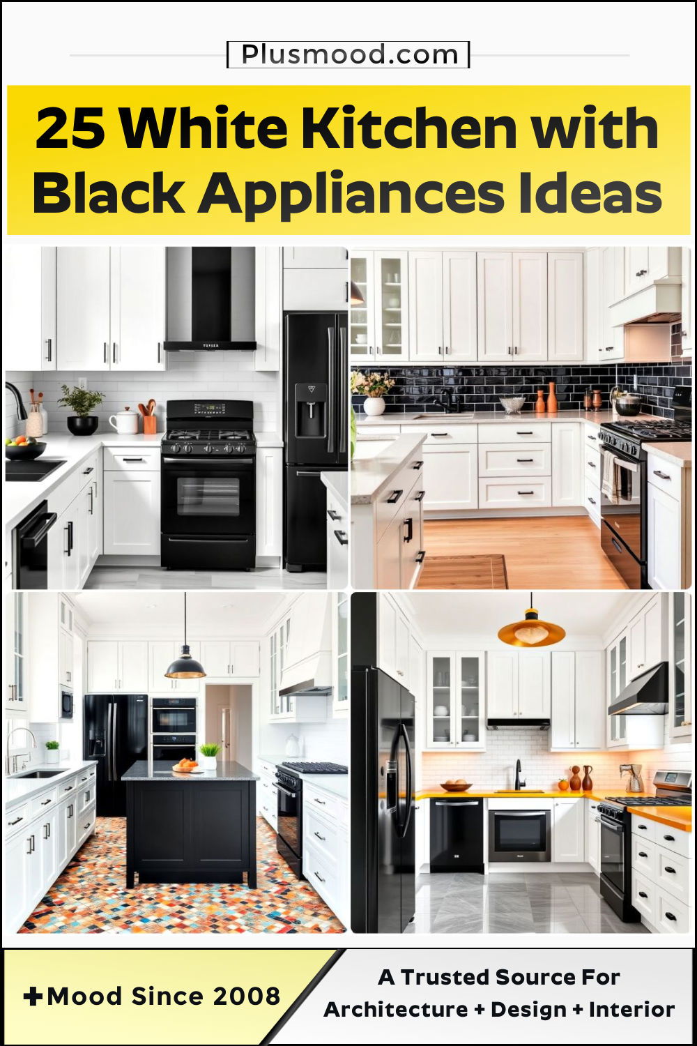 white kitchen with black appliances