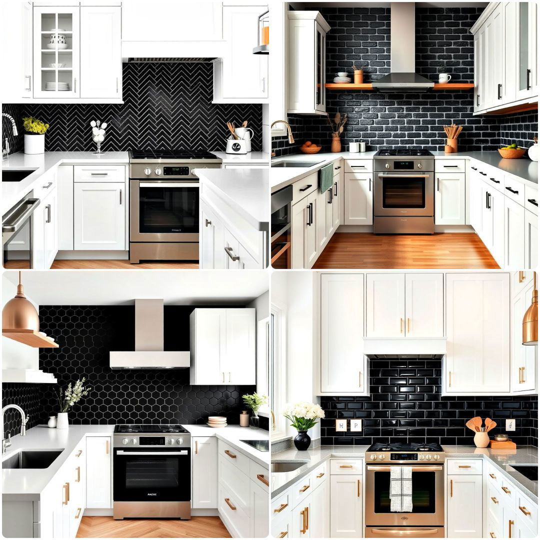 20 White Kitchen With Black Backsplash Ideas For Contrast