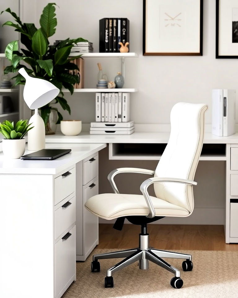 white upholstered office chair - 20 White Home Office Ideas