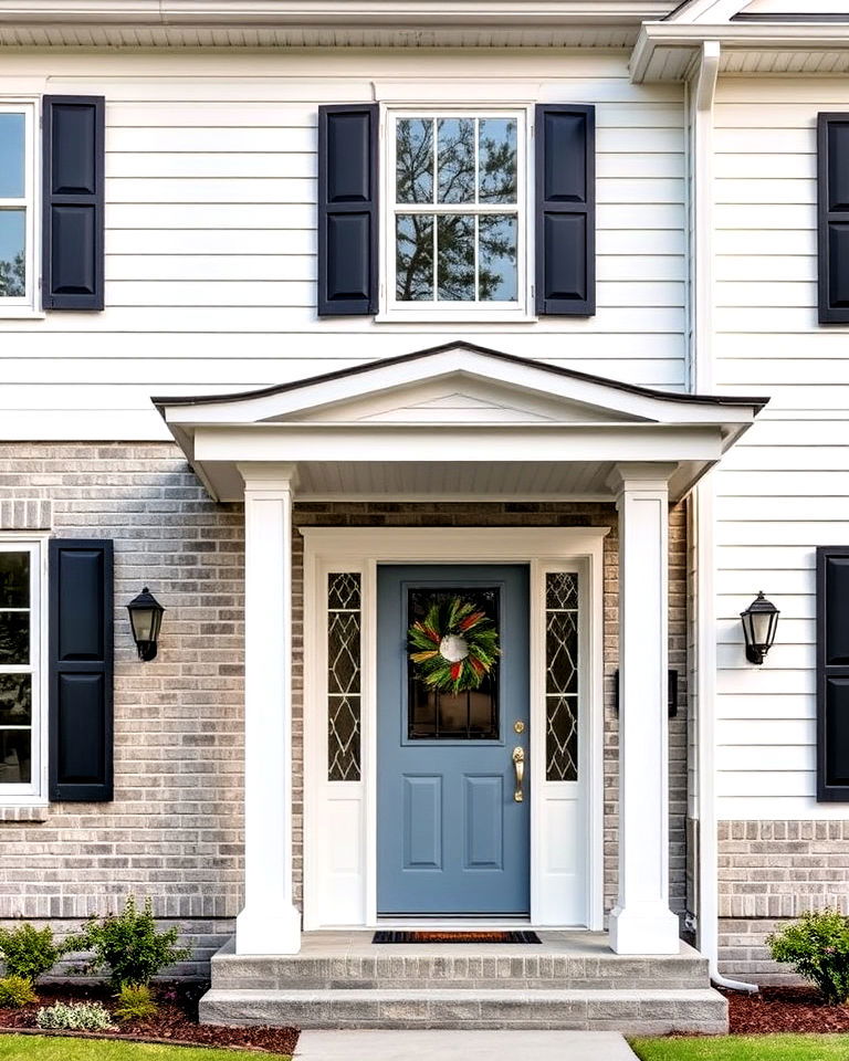 white vinyl siding with gray brick for modern homes - 20 Vinyl Siding and Brick Combinations
